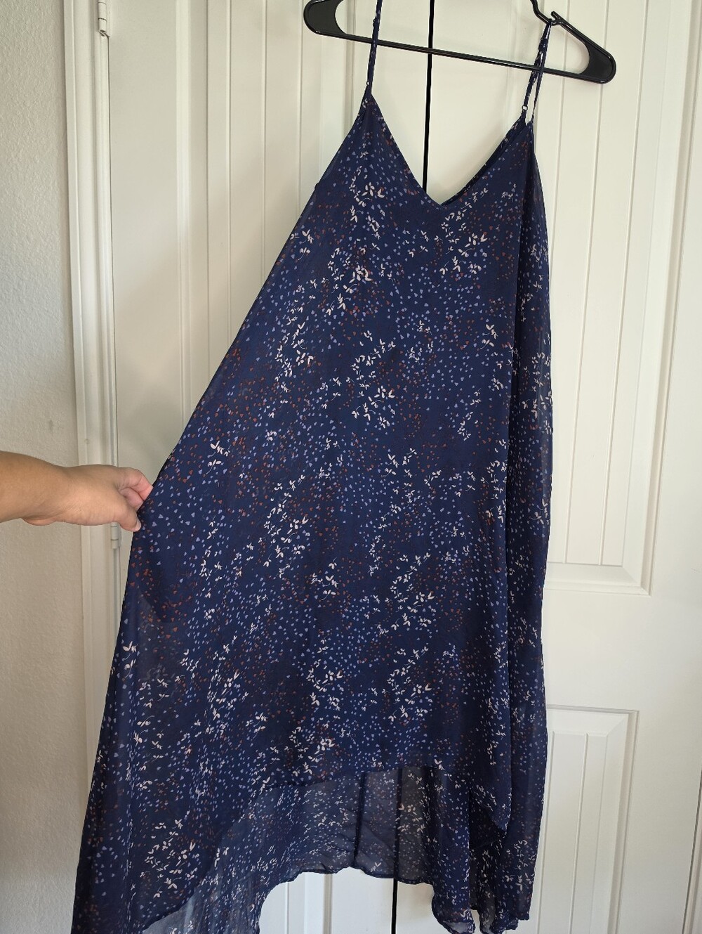 a.n.a Navy Floral High-Low Slip Dress L Pocket